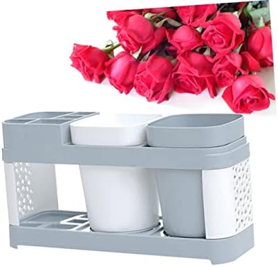 Bathroom Toothbrush Organizer With 2 Cups And 5 Slots