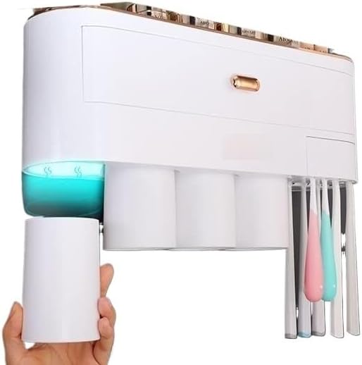 DSESS Magnetic Toothbrush Holder 4 Cups Gray