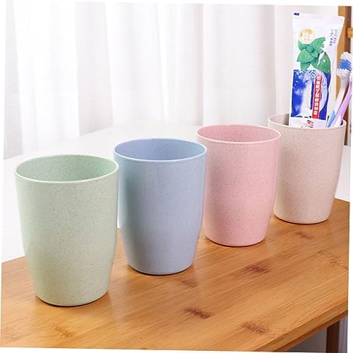 4-Piece Wheat Straw Mouth Wash Toothbrush Cup Holder Set