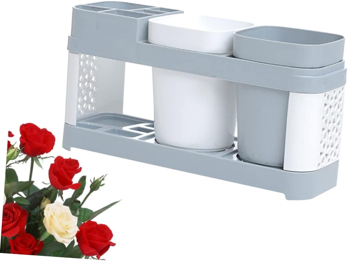 Bathroom Toothbrush Organizer With 2 Cups And 5 Slots