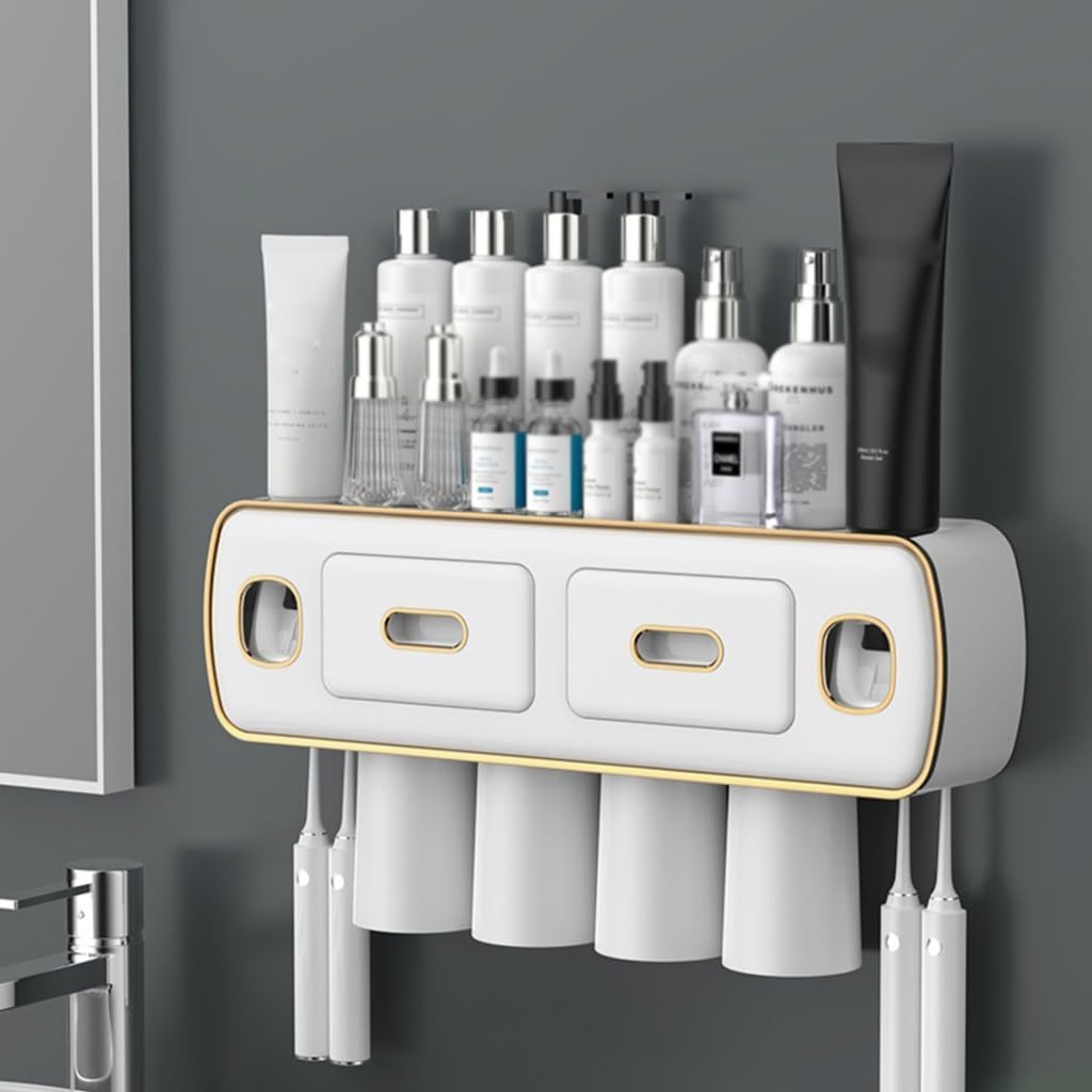 Small Wall-Mounted Toothbrush Holder with Toothpaste Squeeze Device