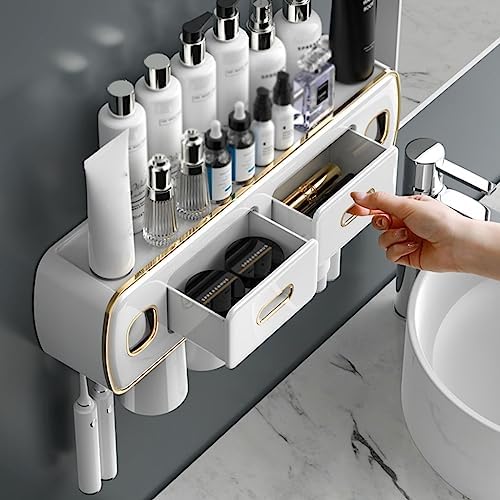 Small Wall-Mounted Toothbrush Holder with Toothpaste Squeeze Device