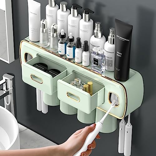 Small Wall-Mounted Toothbrush Holder with Toothpaste Squeeze Device