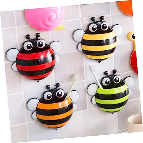 4-Piece Cartoon Bee Toothbrush Holder Suction Cup Organizer for Boys