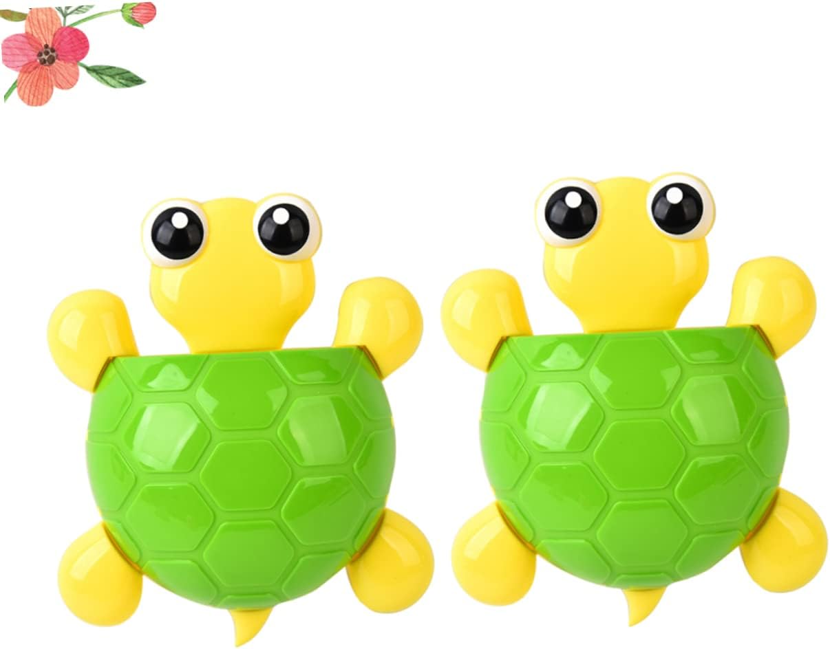 2PCS Cute Green Turtle Suction Cup Toothbrush Toothpaste Holder for Bathroom Organization