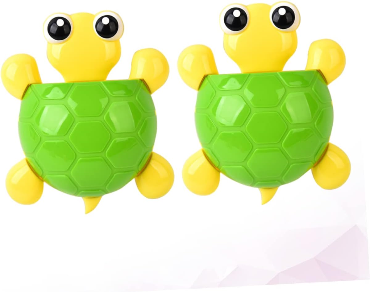 2PCS Cute Green Turtle Suction Cup Toothbrush Toothpaste Holder for Bathroom Organization