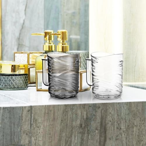 Double-Pack 2Pcs Transparent Plastic Toothbrush Holder with Ergonomic Handle