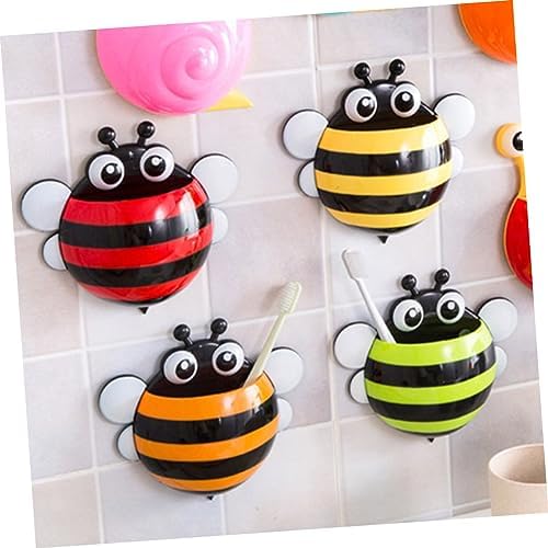 4PCS Cartoon Honeybee Suction Cup Toothbrush Holder for Bathroom Travel