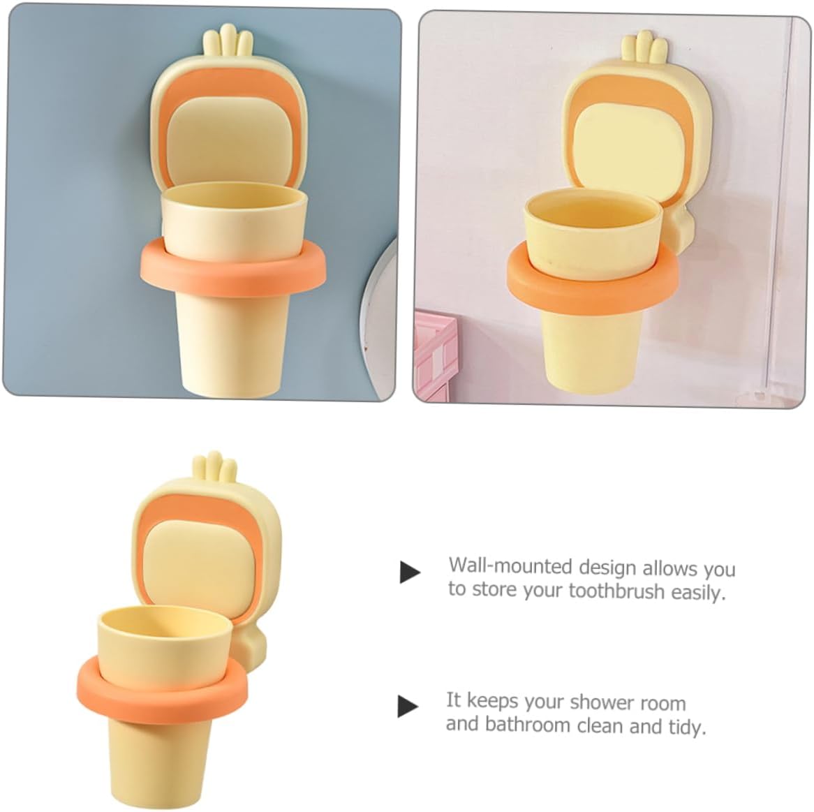 Labrimp 1set Toothbrush Cup Creative Bathroom Holder No Drill Wall-Mounted Design