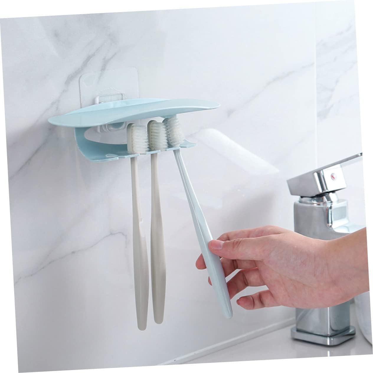 2-Piece Wall-Mounted Toothbrush Holder Organizer with Punch Design