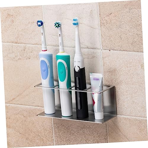 Wall Mounted Stainless Steel Toothpaste Organizer with Electric Toothbrush Slots