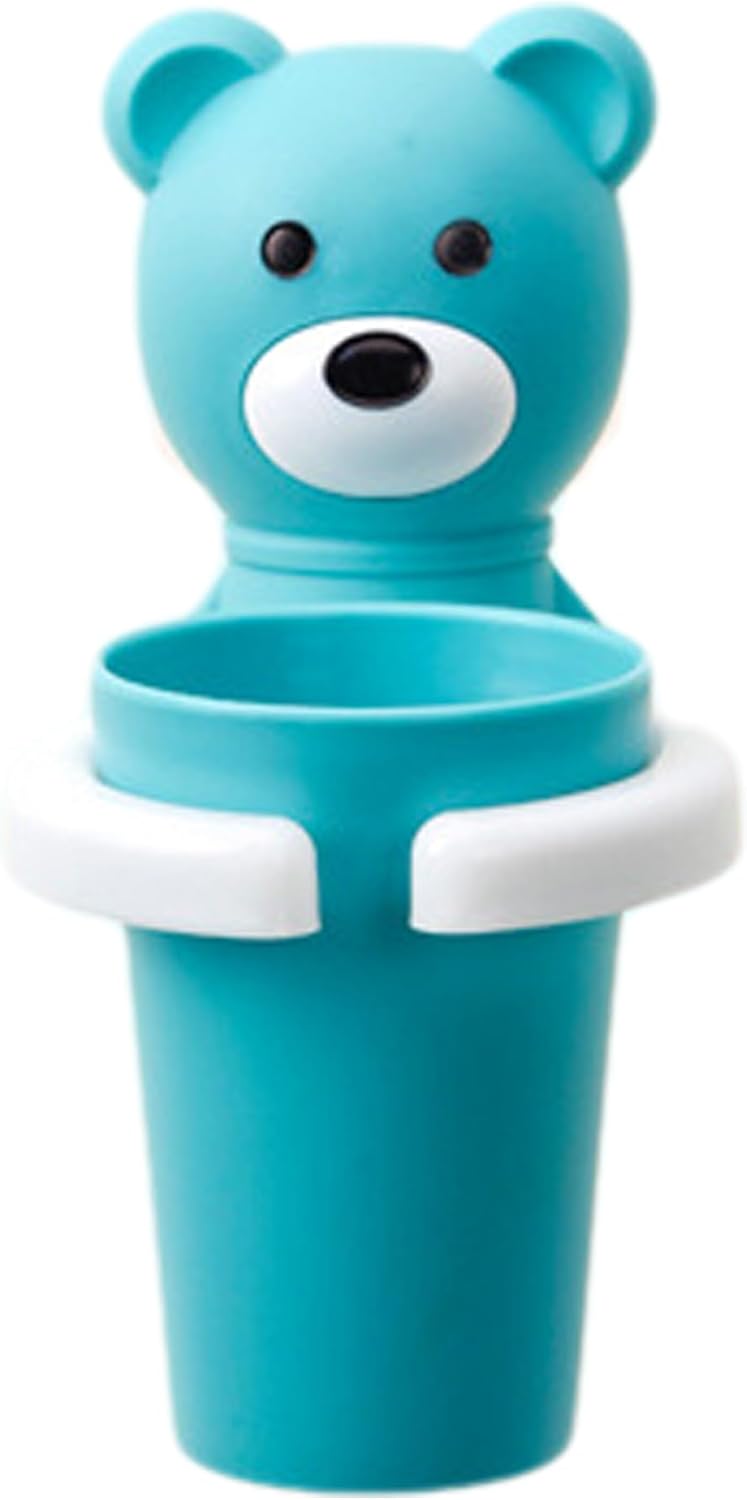 Cute Kids Toothbrush Holder with Cup Set Bear Shaped Wall Mounted