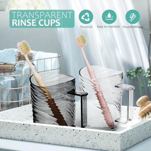 Double-Pack 2Pcs Transparent Plastic Toothbrush Holder with Ergonomic Handle