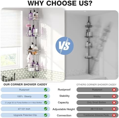 Sturdy 47-121-inch Tension Pole Shower Caddy