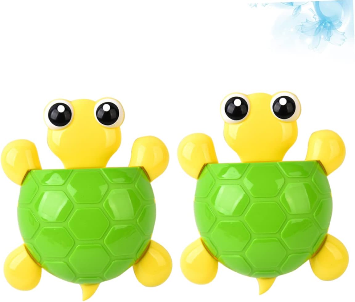 2PCS Cute Green Turtle Suction Cup Toothbrush Toothpaste Holder for Bathroom Organization