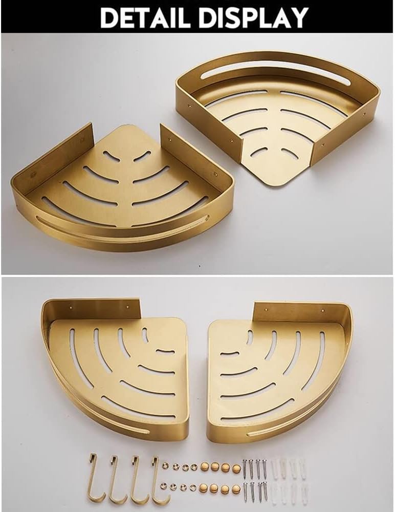 Wall-Mounted Shower Caddy Space-Saving Organizer Brushed Gold