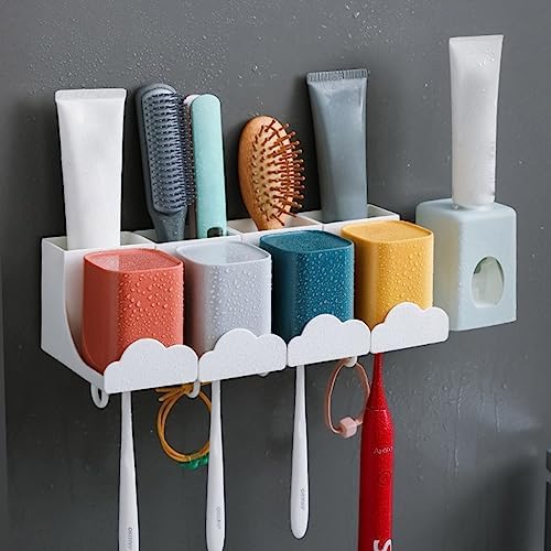 Wall Mounted Toothbrush Holder with Squeezer and Storage
