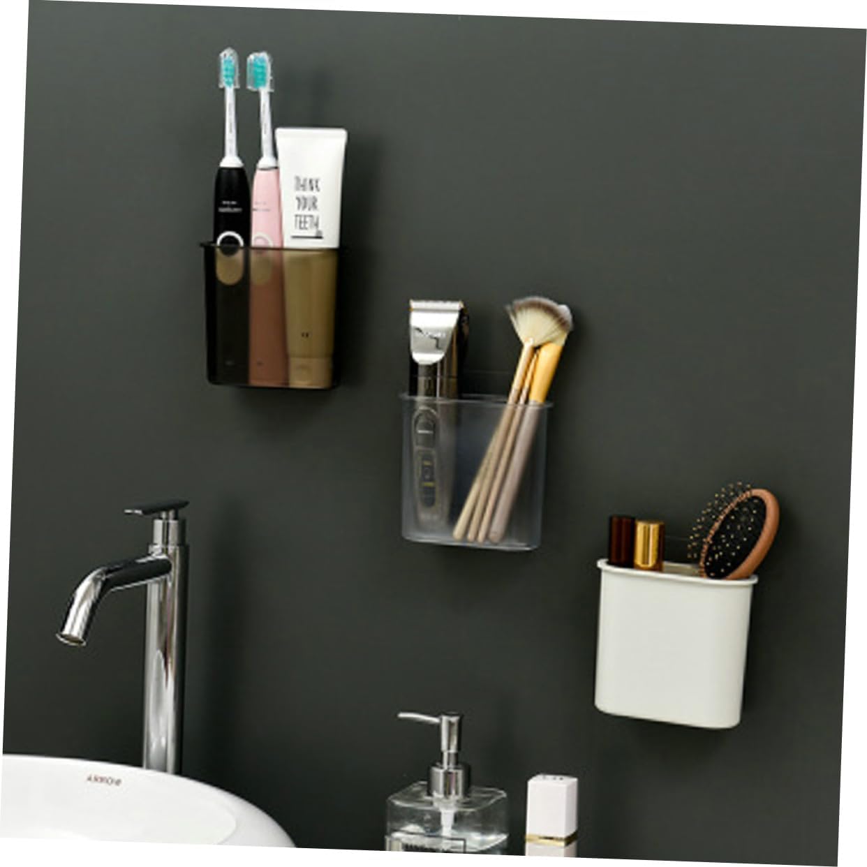 Hoement Transparent White Toothbrush Storage Shelf