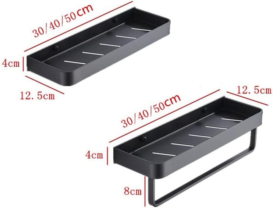 BAHELS 30cm Wall-Mounted Black Aluminum Shower Organizer