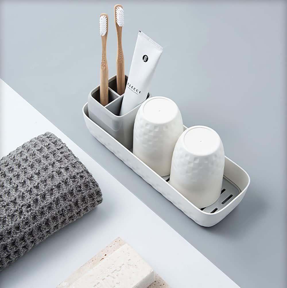 Toothbrush Holder Set - 2 Wave Cups 3 Slots Kids Couples Friendly