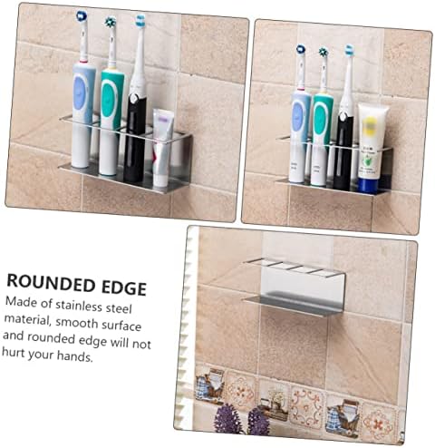 Wall Mounted Stainless Steel Toothpaste Organizer with Electric Toothbrush Slots