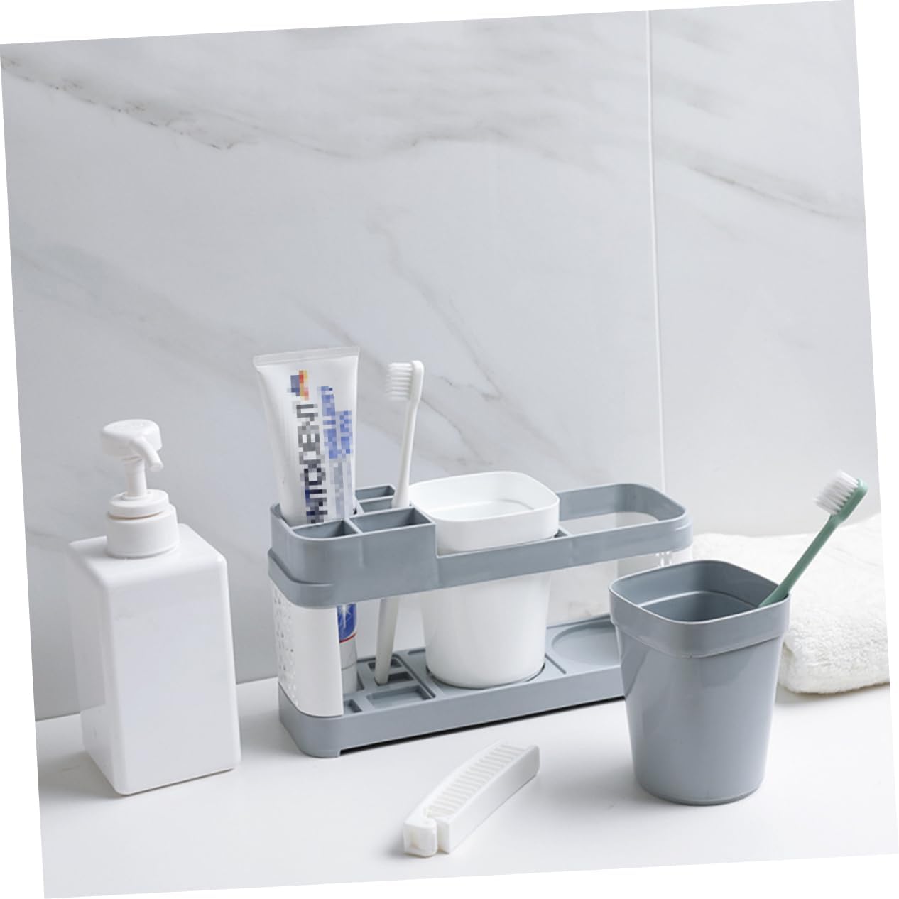 Suction Cup Toothbrush Toothpaste Organizer - 2 Cups 5 Slots Durable Sturdy