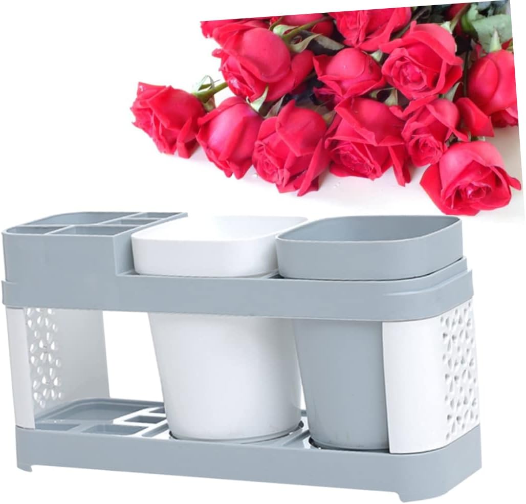 Bathroom Toothbrush Organizer With 2 Cups And 5 Slots