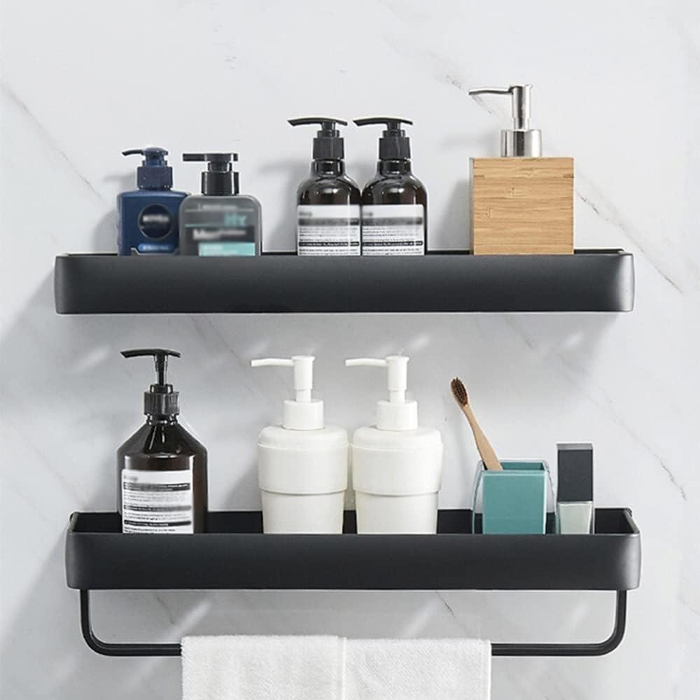 BAHELS 30cm Wall-Mounted Black Aluminum Shower Organizer