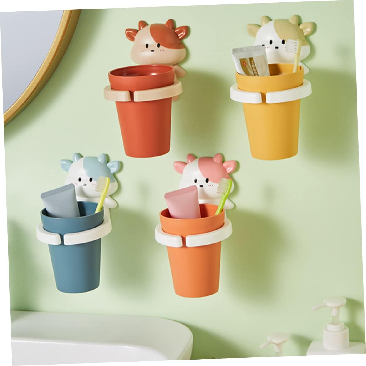MAGICLULU Cartoon Cow Toothbrush Cup Lightweight Easy Storage