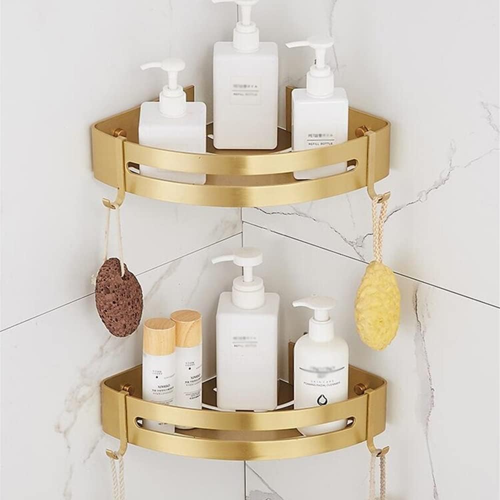 Wall-Mounted Shower Caddy Space-Saving Organizer Brushed Gold