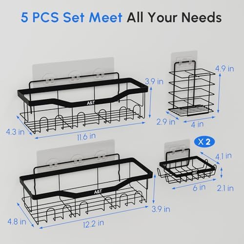 Stainless Steel 5-Piece Adhesive Shower Caddy