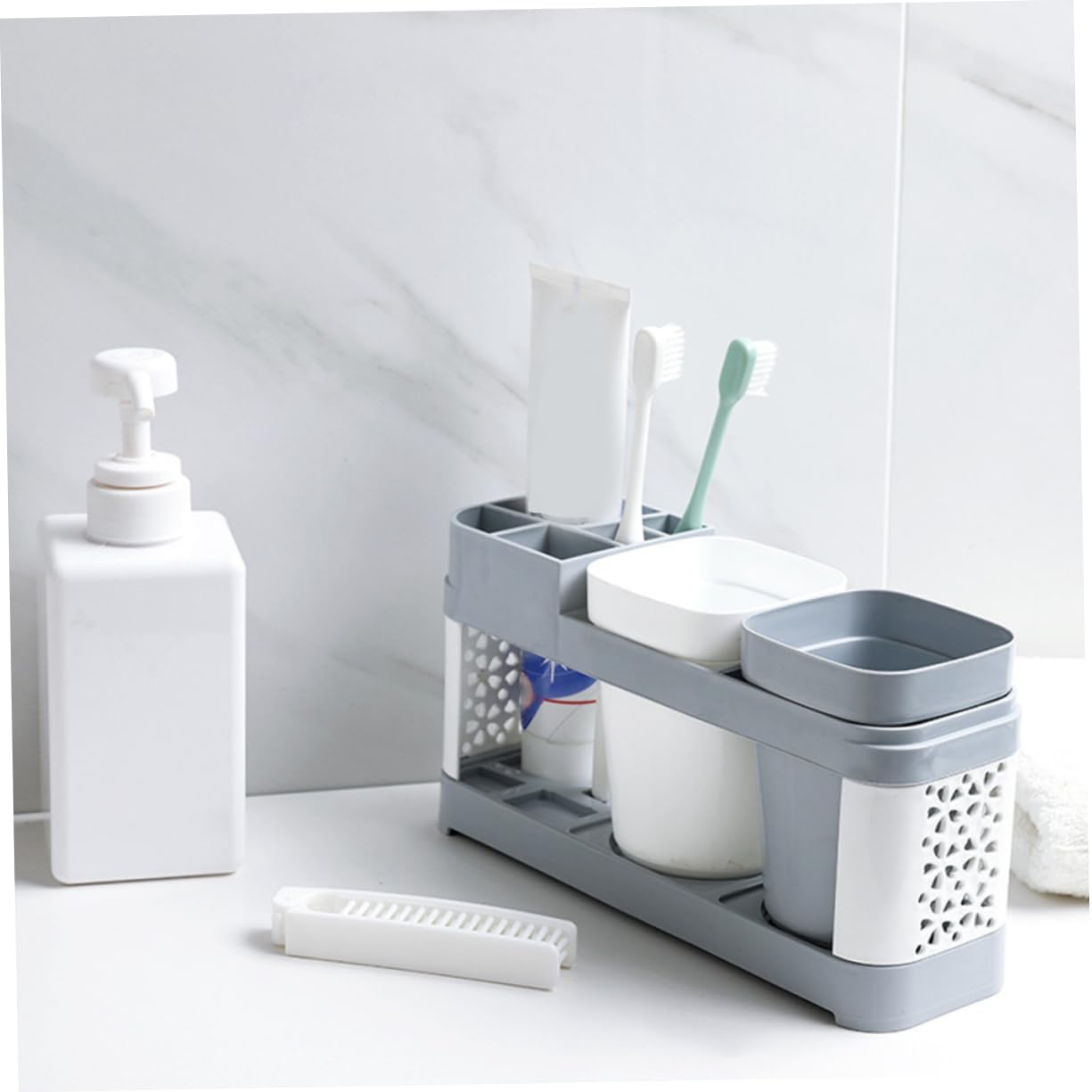 Suction Cup Toothbrush Toothpaste Organizer - 2 Cups 5 Slots Durable Sturdy