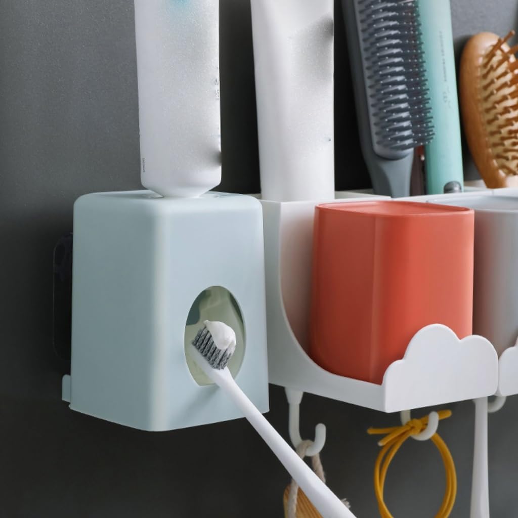 Wall Mounted Toothbrush Holder with Squeezer and Storage