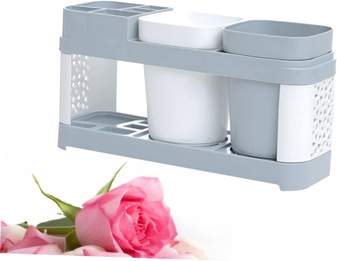 Suction Cup Toothbrush Toothpaste Organizer - 2 Cups 5 Slots Durable Sturdy