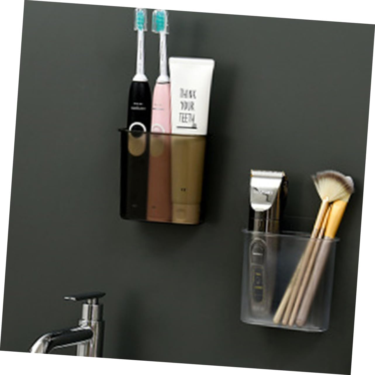 Hoement Transparent White Toothbrush Storage Shelf