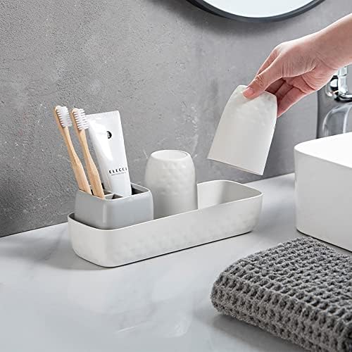 Toothbrush Holder Set - 2 Wave Cups 3 Slots Kids Couples Friendly