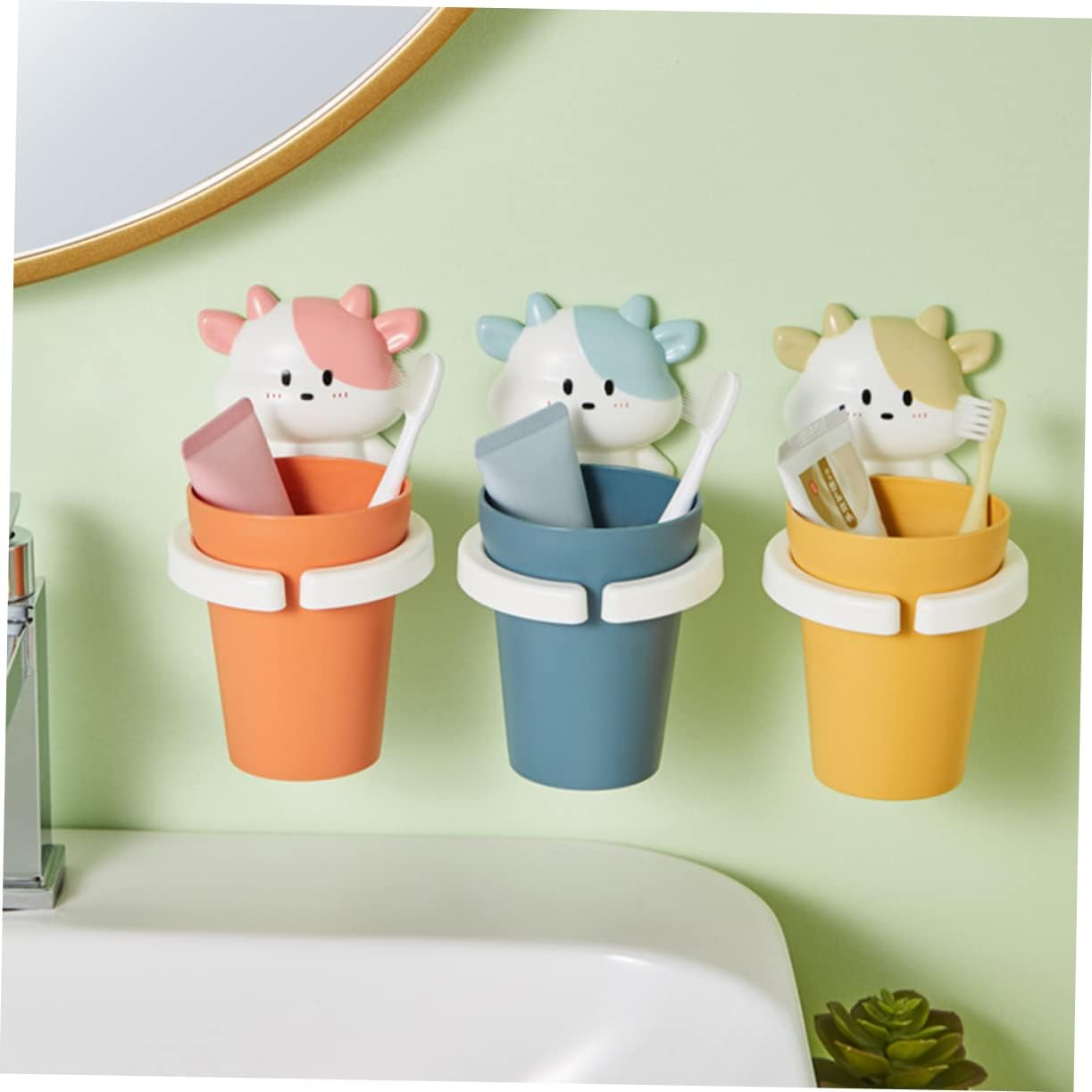 VOSAREA Cartoon Gargle Cup Wall Mounted Toothbrush Holder