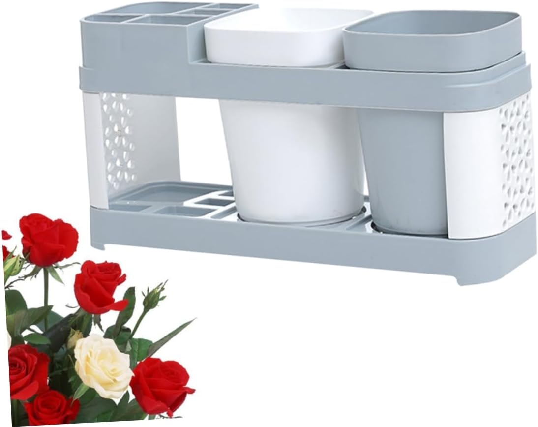 Suction Cup Toothbrush Toothpaste Organizer - 2 Cups 5 Slots Durable Sturdy