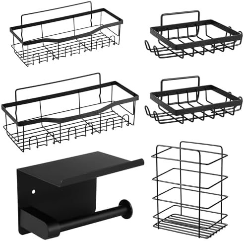 6-Piece Adhesive Shower Caddy Durable Stylish