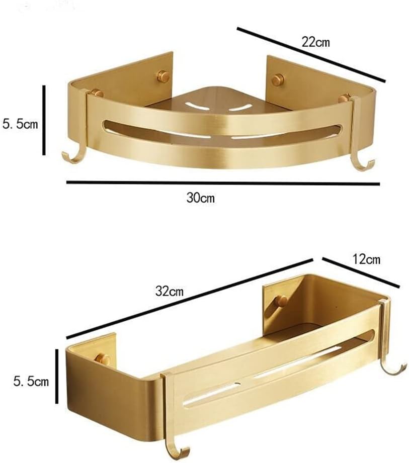 Wall-Mounted Shower Caddy Space-Saving Organizer Brushed Gold