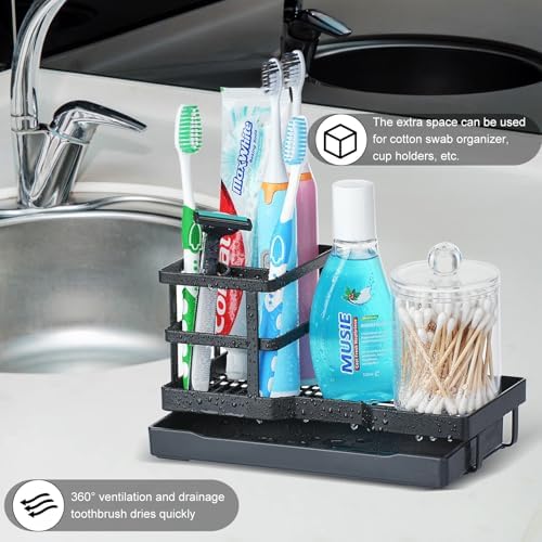 Stylish Black Toothbrush Holder Perfect for Your Bathroom with Drainage Countertop Organizer