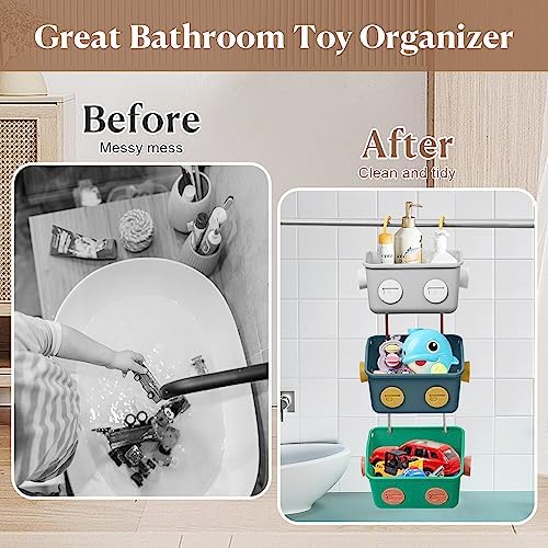 Karceyworth Bath Toy Storage Organizer Basket - Cute Robot Design