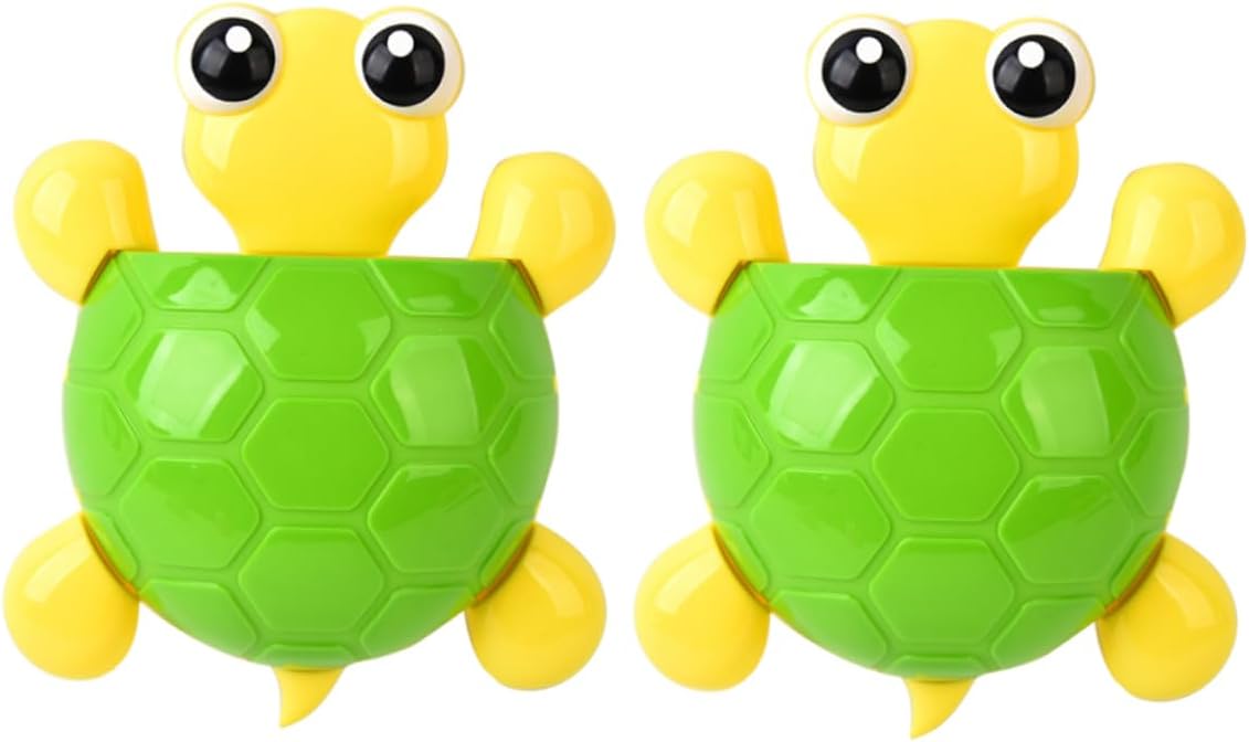2PCS Cute Green Turtle Suction Cup Toothbrush Toothpaste Holder for Bathroom Organization