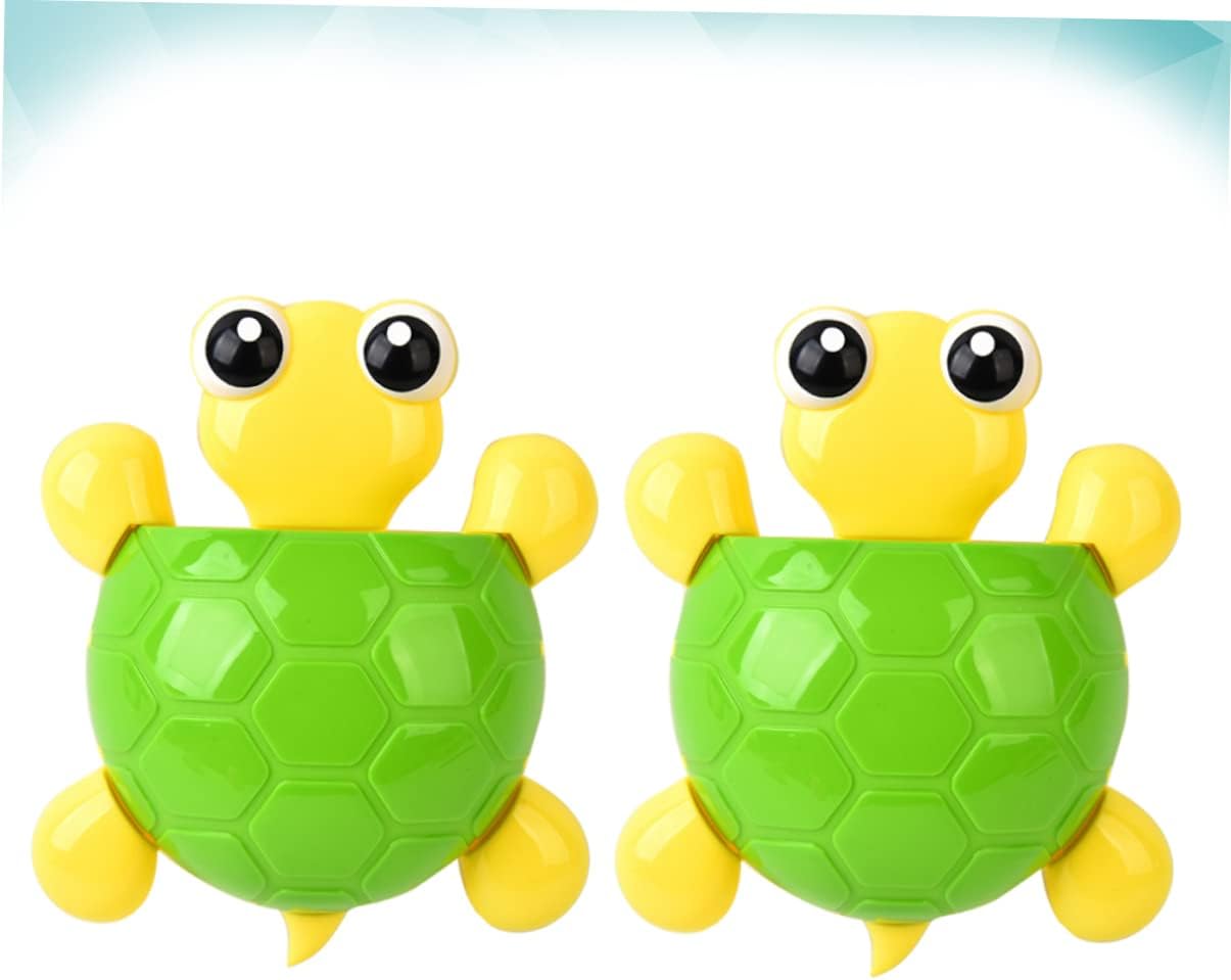 2PCS Cute Green Turtle Suction Cup Toothbrush Toothpaste Holder for Bathroom Organization