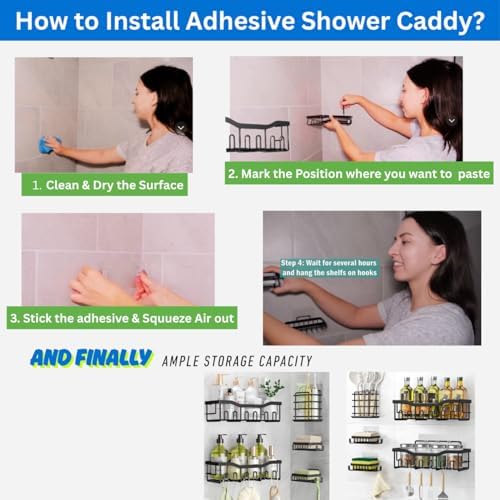 Stainless Steel 5-Piece Adhesive Shower Caddy