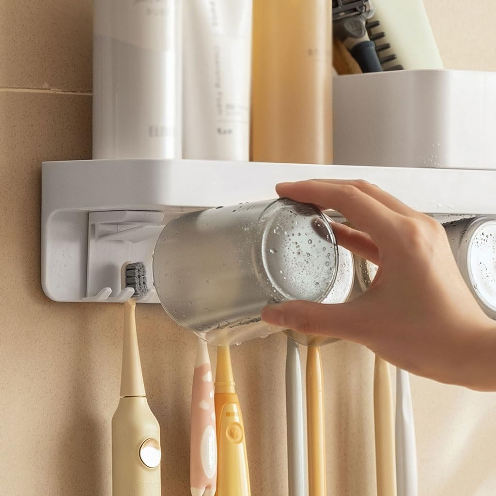 Wall-Mounted Toothbrush Holder Gray Storage Box Bathroom Accessory