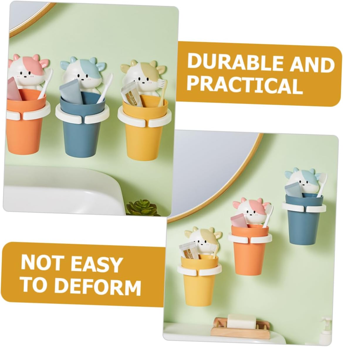 VOSAREA Cartoon Gargle Cup Wall Mounted Toothbrush Holder