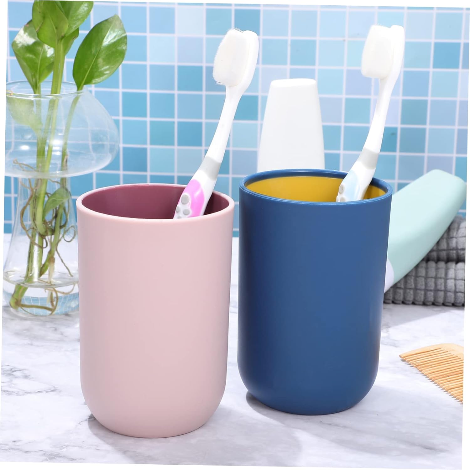 4-Piece Simple Style Toothbrush Tumblers Bathroom Mouthwash Cups Reusable Easy to Clean