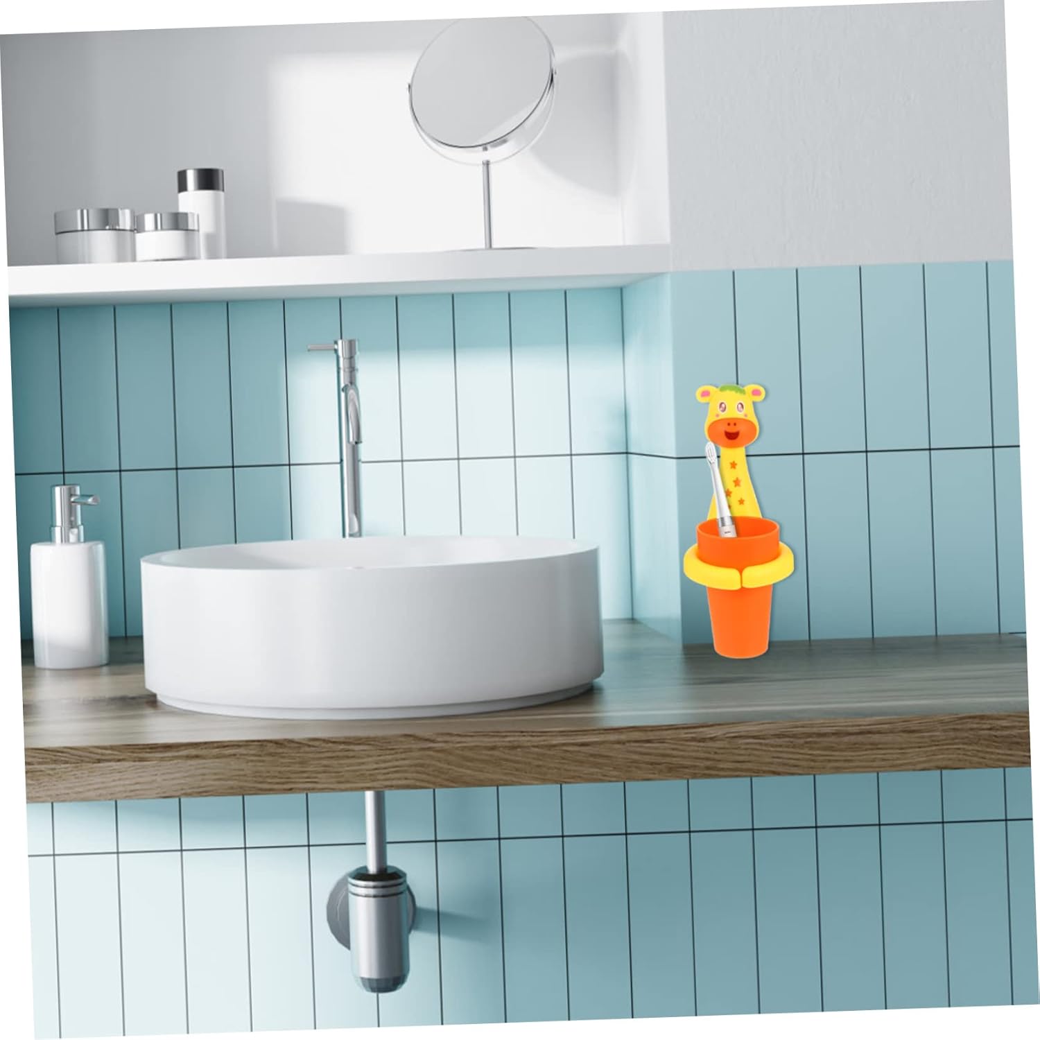 No-Punching Wall-Mounted Toothbrush Cup for Kids