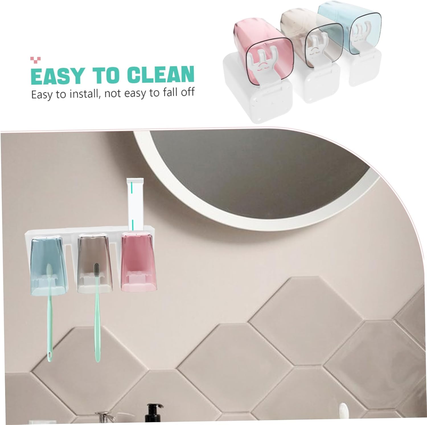 1Set Multifunction Wall Mounted Toothbrush Rack with Cups